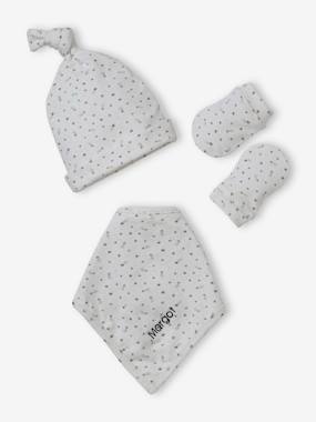-Beanie + Mittens + Scarf + Pouch in Printed Jersey Knit, for Baby Girls