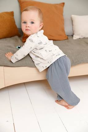 Baby-Trousers & Jeans-Cotton Gauze Trousers with Striped Lining for Newborn Babies