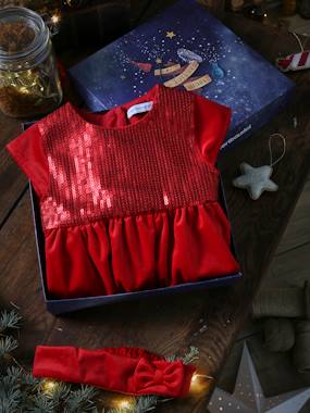 -Christmas Gift Box, Sequinned Dress & Matching Headband for Babies