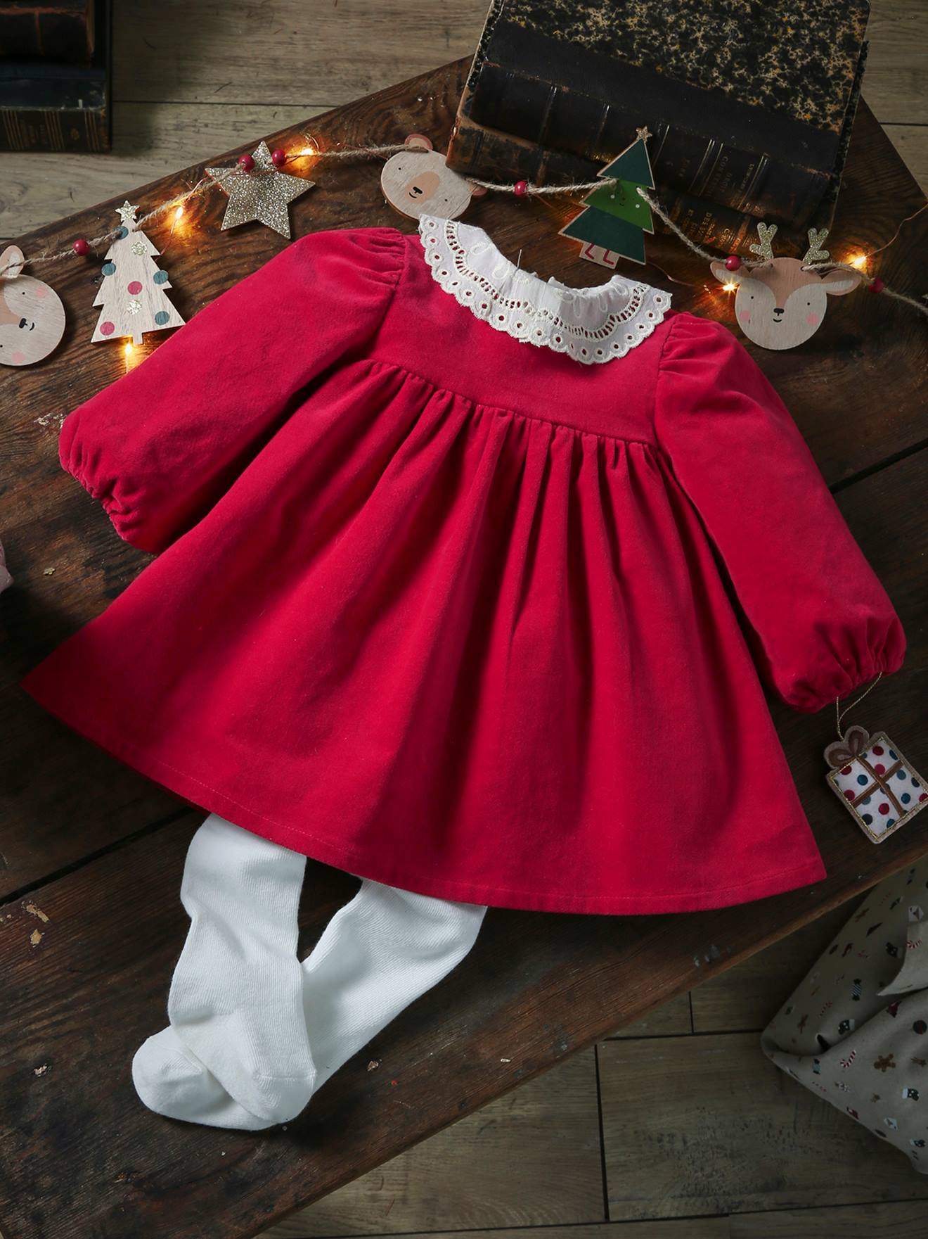 Ensemble bébé fille : Robe et culotte - Fleurs rouges