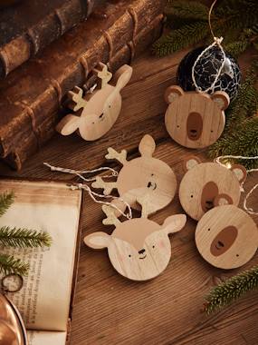 Linge de lit & Déco-Décoration-Objet déco-Lot de 6 boules plates de Noël en bois