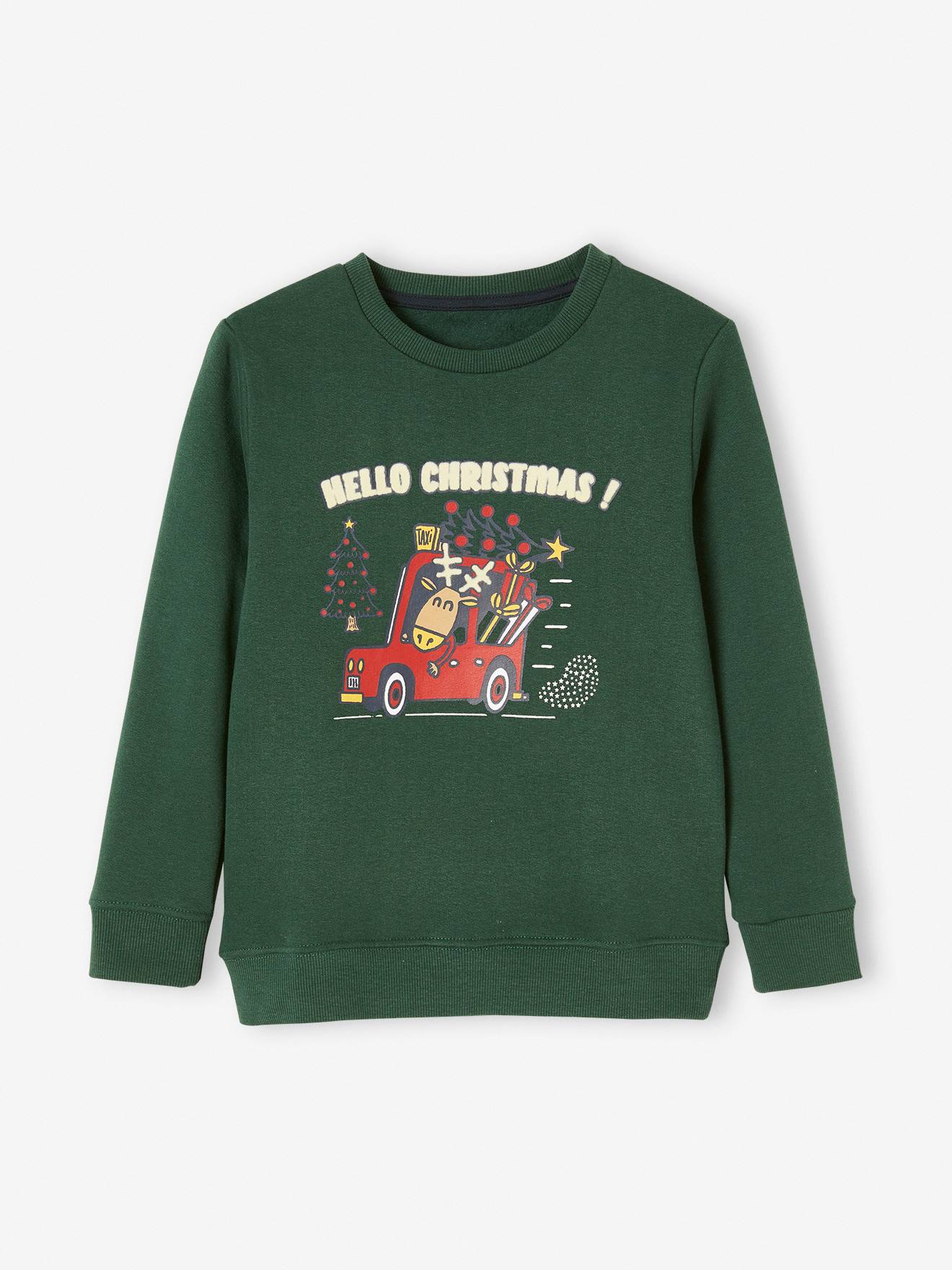 Vertbaudet Christmas Sweatshirt with Reindeer, for Boys Fir Green