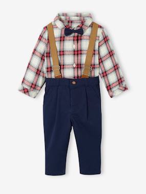 -Shirt + Trousers with Braces + Bow-Tie Ensemble for Babies
