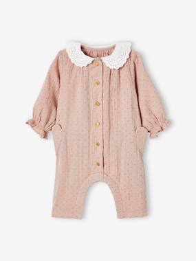 -Jumpsuit with Broderie Anglaise Collar, for Babies