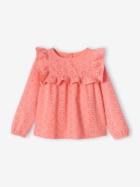 Girls-Blouses, Shirts & Tunics-Blouse with Ruffles in Broderie Anglaise, for Girls