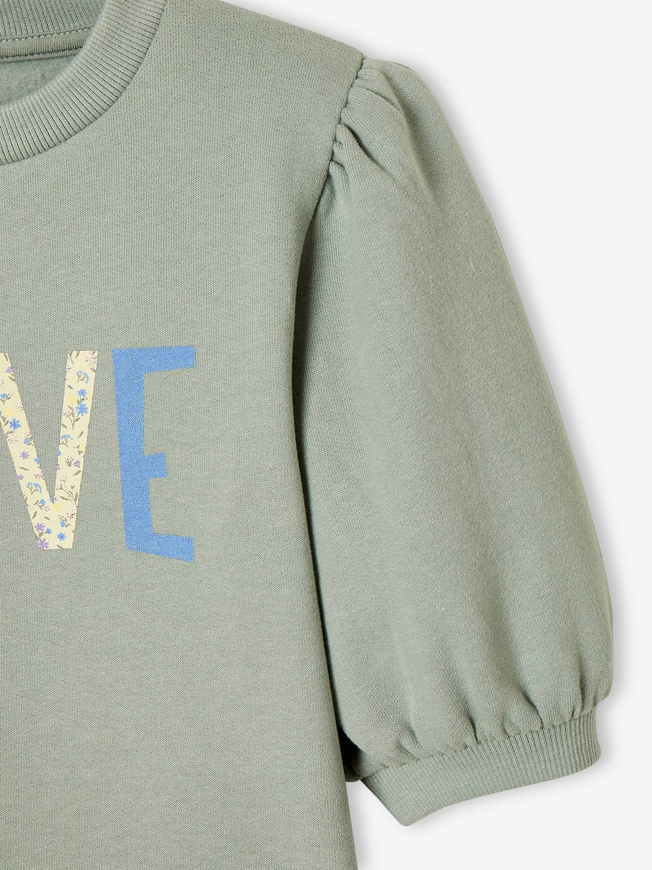 Sweatshirt with Love Message, Short Puff Sleeves, for Girls - aqua