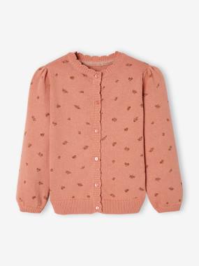 Girls-Cardigans, Jumpers & Sweatshirts-Printed Jacket, Scalloped Trim, for Girls