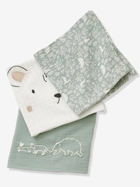 Nursery-Changing Mats & Accessories-Pack of 3 Muslin Squares in Cotton Gauze, In the Woods