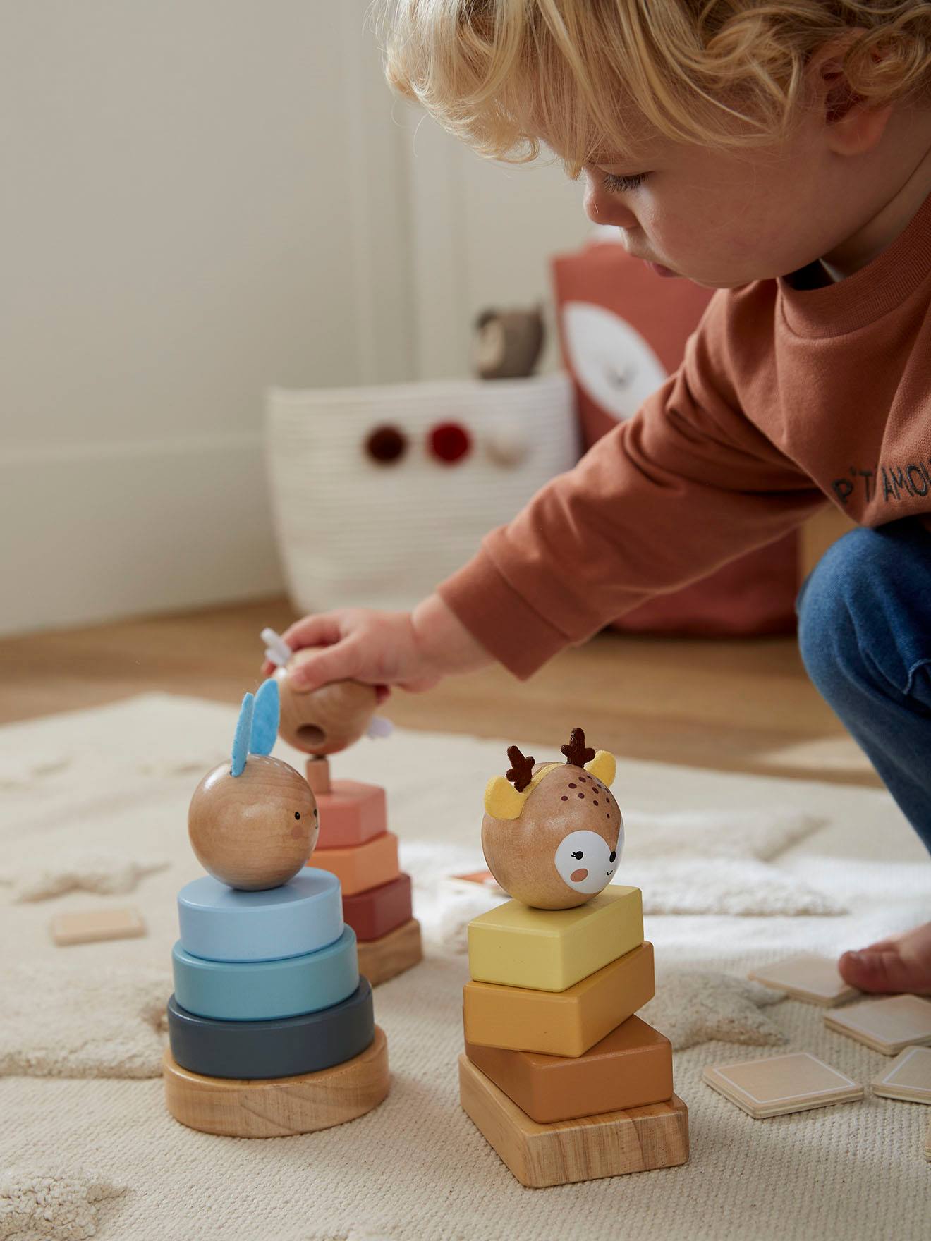Trio of Stacking Towers, Forest Friends, in FSC® Wood - wood