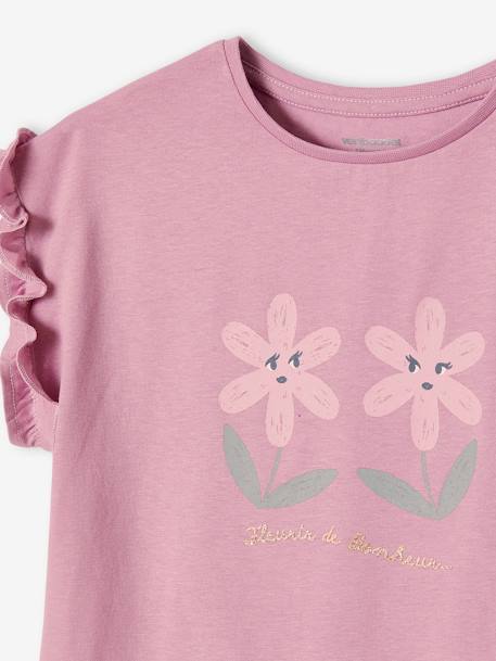 T-shirt à motif irisé fille manches courtes volantées blanc+bleu ciel+écru+jaune pâle+marine+mauve+pêche+rose pâle - vertbaudet enfant 