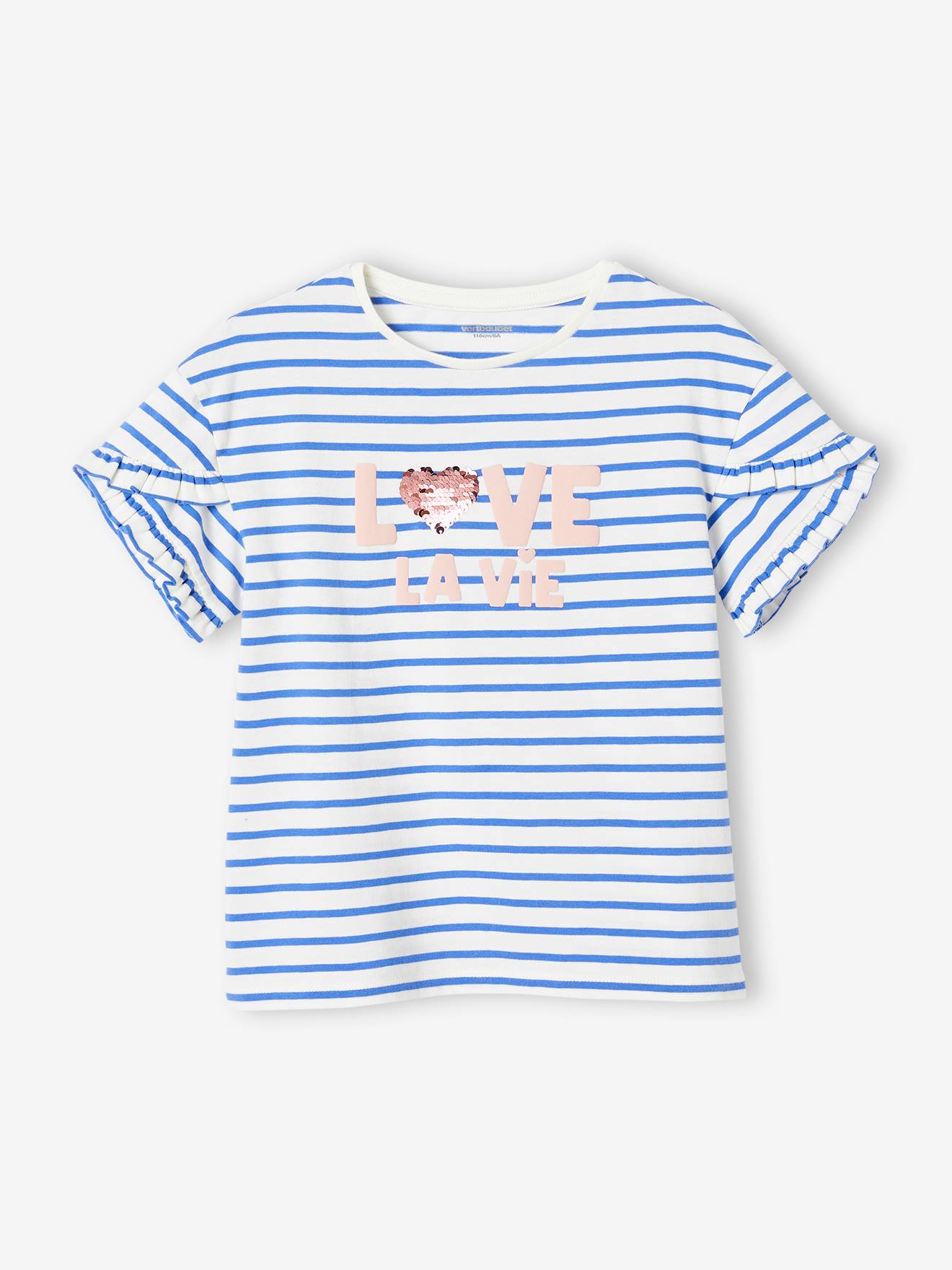 Girls blue and white striped shirt hotsell