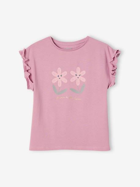 T-shirt à motif irisé fille manches courtes volantées blanc+bleu ciel+écru+jaune pâle+marine+mauve+pêche+rose pâle - vertbaudet enfant 