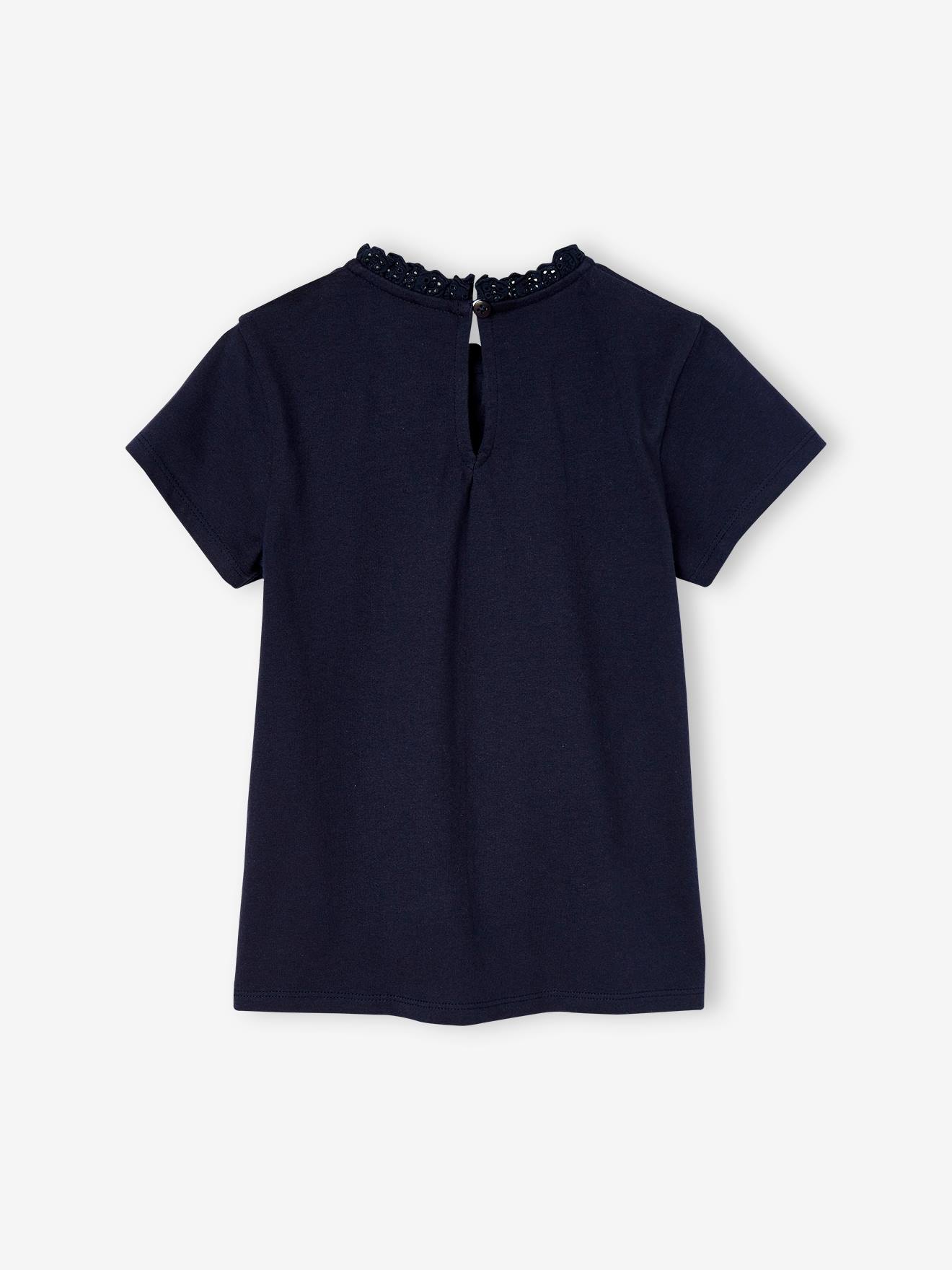 Short Sleeve Top with Collar for Girls - navy blue, Girls