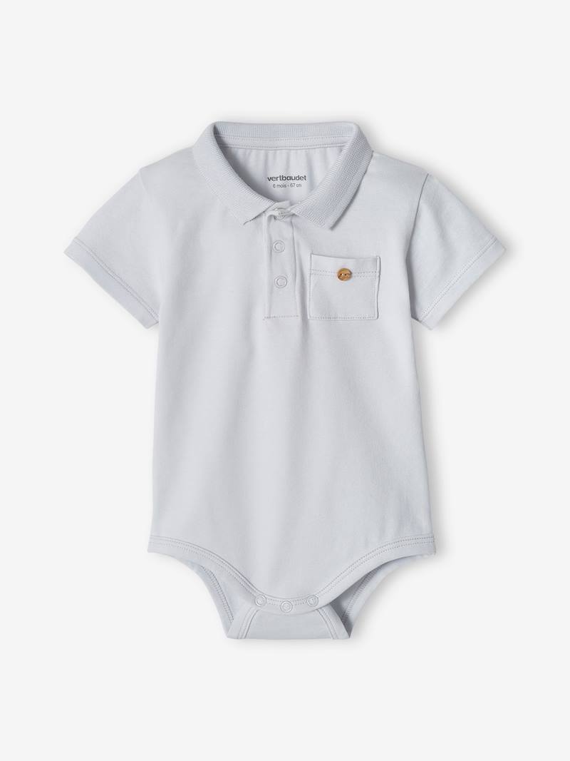 Pack of 2 Bodysuits with Polo Shirt Collar & Pocket, for Newborns sky