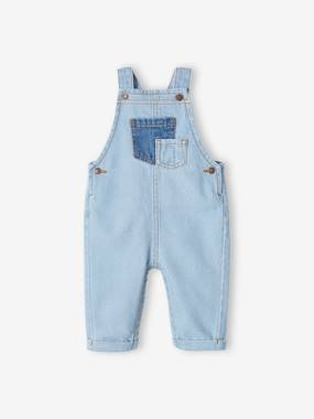 -Denim Dungarees, Contrasting Pockets, for Babies