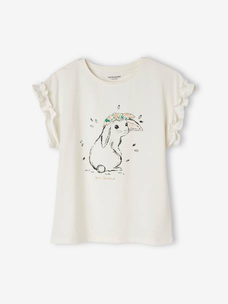 T-shirt à motif irisé fille manches courtes volantées blanc+bleu ciel+écru+jaune pâle+marine+mauve+pêche+rose pâle - vertbaudet enfant 