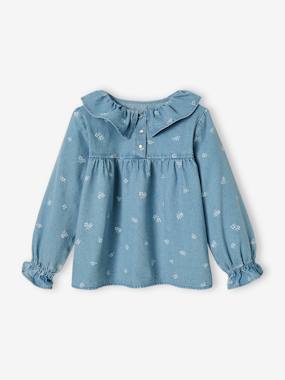 -Chemise denim à collerette motifs fleurs fille