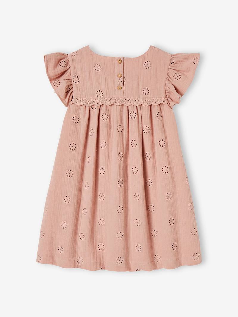 Cotton Gauze Dress with Embroidered Flowers, for Girls rosy, Girls