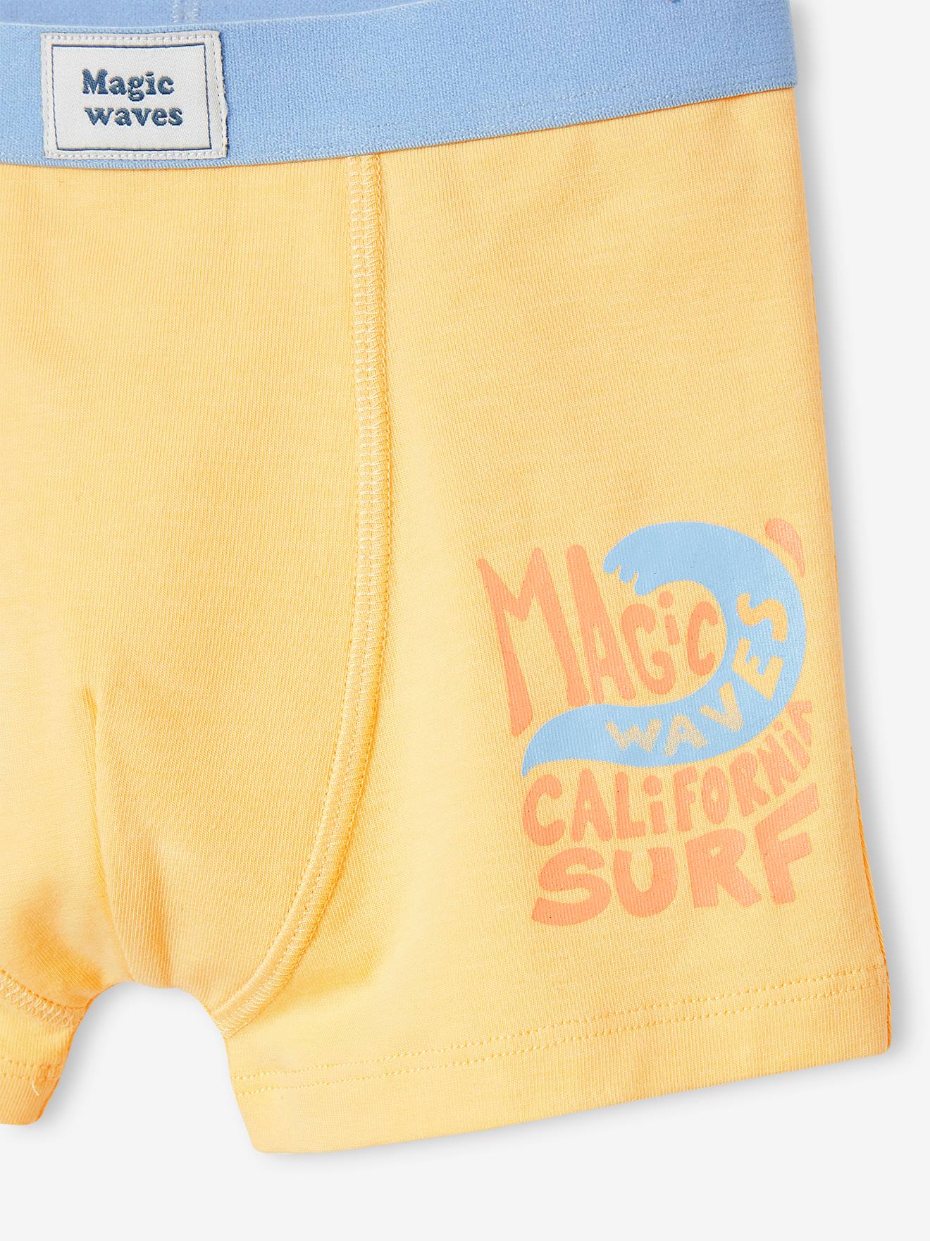 Pack of 5 Stretch Boxer Shorts, Surf, for Boys - pale yellow, Boys