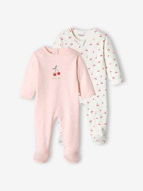 -Pack of 2 Cherry Sleepsuits in Interlock Fabric for Baby Girls