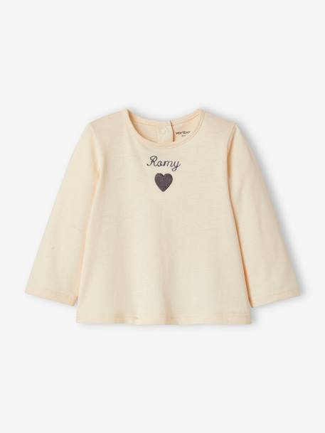 Long Sleeve Top for Babies ecru+pale pink - vertbaudet enfant 