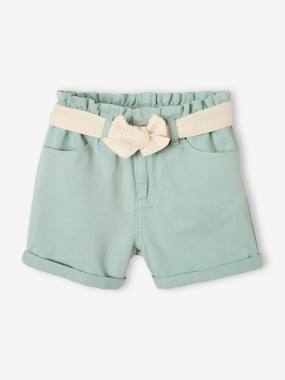 Girls-Shorts-Paperbag Shorts in Cotton Gauze, with Belt, for Girls