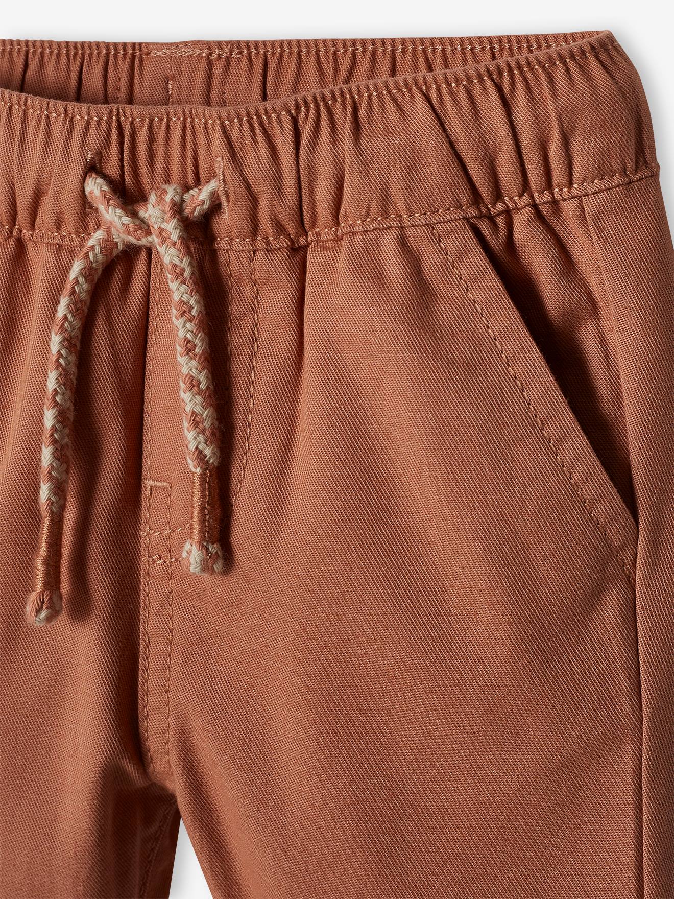 Pantalon bébé garçon en toile à taille élastiquée noix de pécan - Vertbaudet