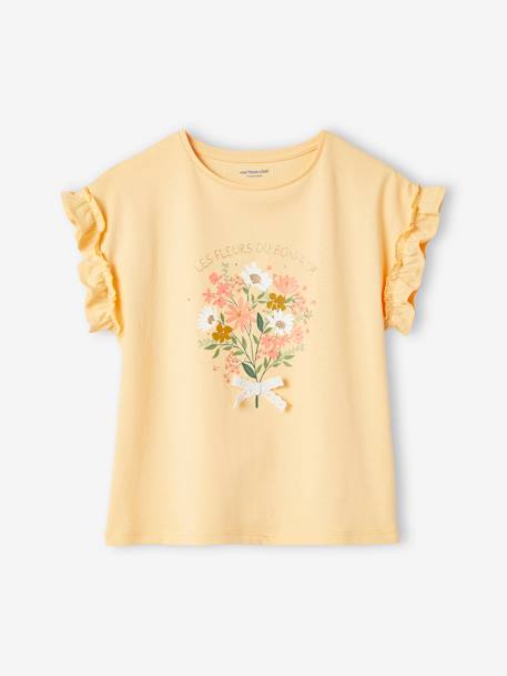 T-shirt à motif irisé fille manches courtes volantées blanc+bleu ciel+écru+jaune pâle+marine+mauve+pêche+rose pâle - vertbaudet enfant 