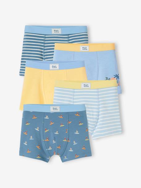 Pack of 5 Stretch Boxer Shorts, Surf, for Boys pale yellow - vertbaudet enfant 