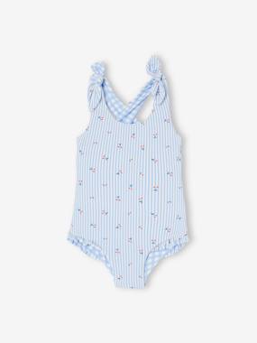 Bébé-Maillot de bain 1 pièce bébé fille réversible vichy/rayures et fleurs