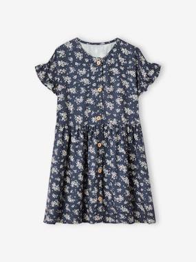 Girls-Dresses-Buttoned Dress with Flowers for Girls