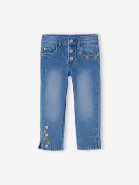 Fille-Jean-Pantacourt denim brodé fleurs fille