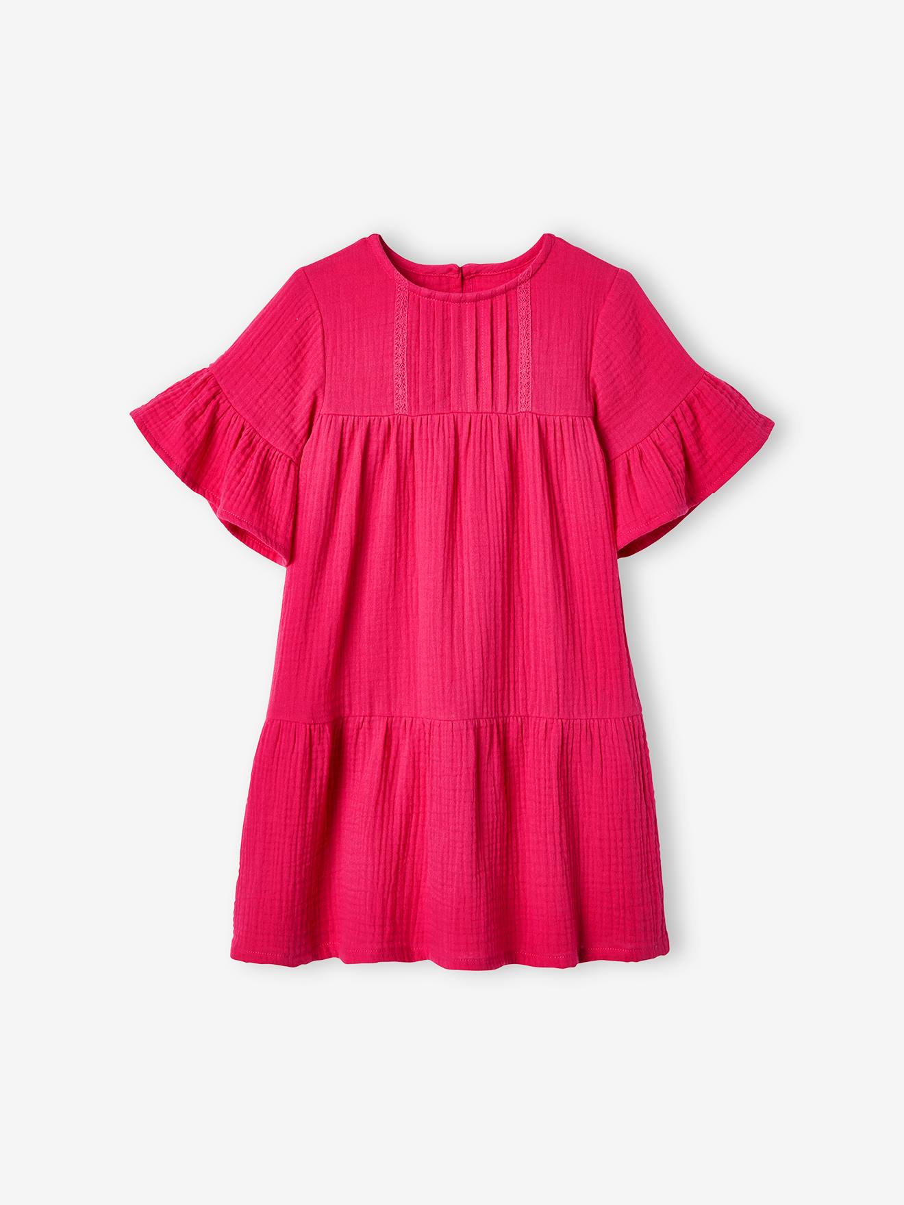 Robe en gaze de coton fille - abricot poudré, Fille