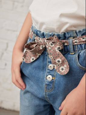 Jean style paperbag et sa ceinture fleurie fille  - vertbaudet enfant