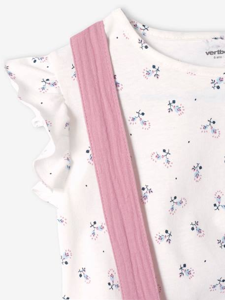 Ensemble fille t-shirt à volants et jupe à bretelles en gaze de coton corail+indigo+lilas+vert sauge+vieux rose - vertbaudet enfant 