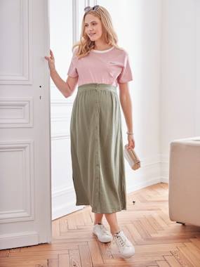 Maternity-Long Skirt in Cotton Gauze for Maternity