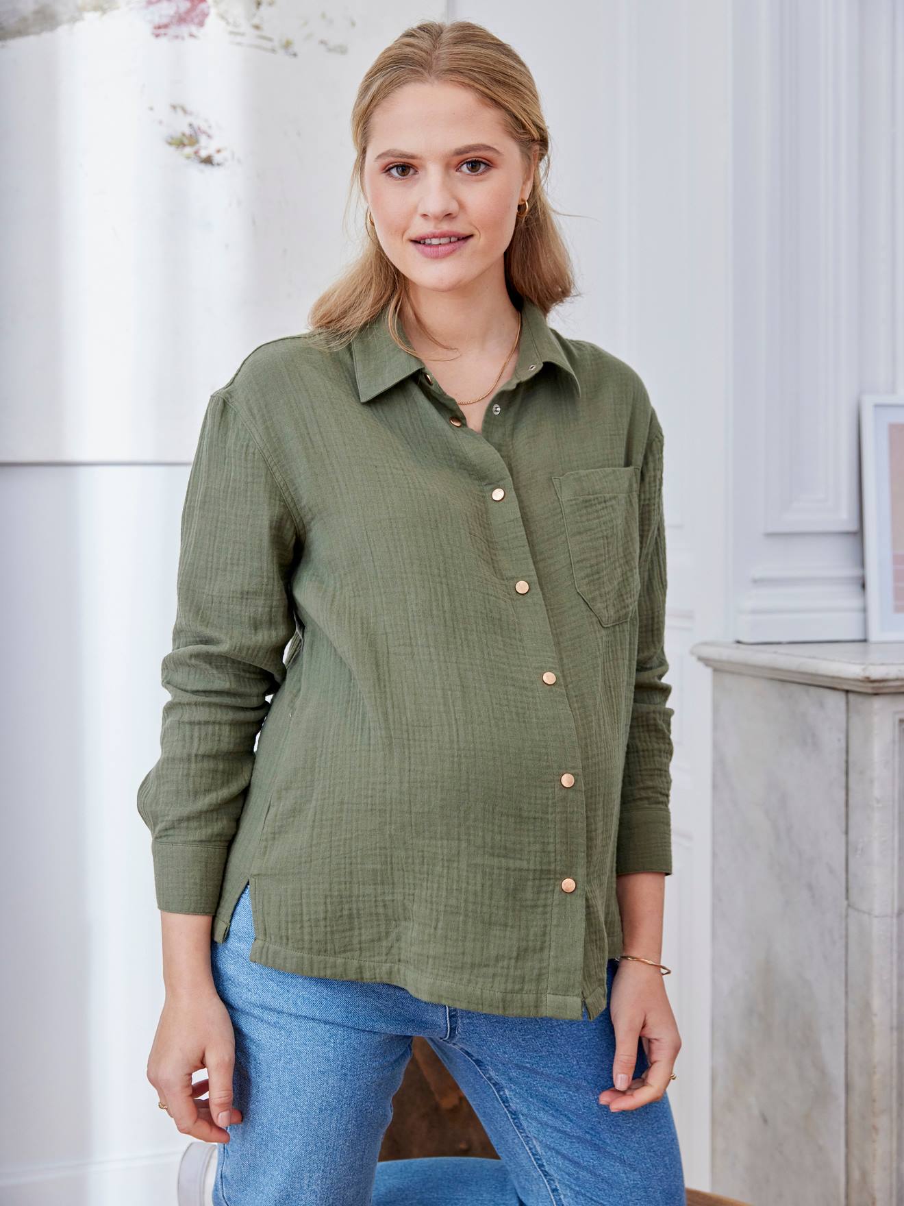 Shirt in Cotton Gauze, Maternity & Nursing Special - olive, Maternity