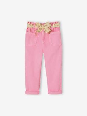 Girls-Trousers-Paperbag Cropped Trousers with Floral Belt for Girls