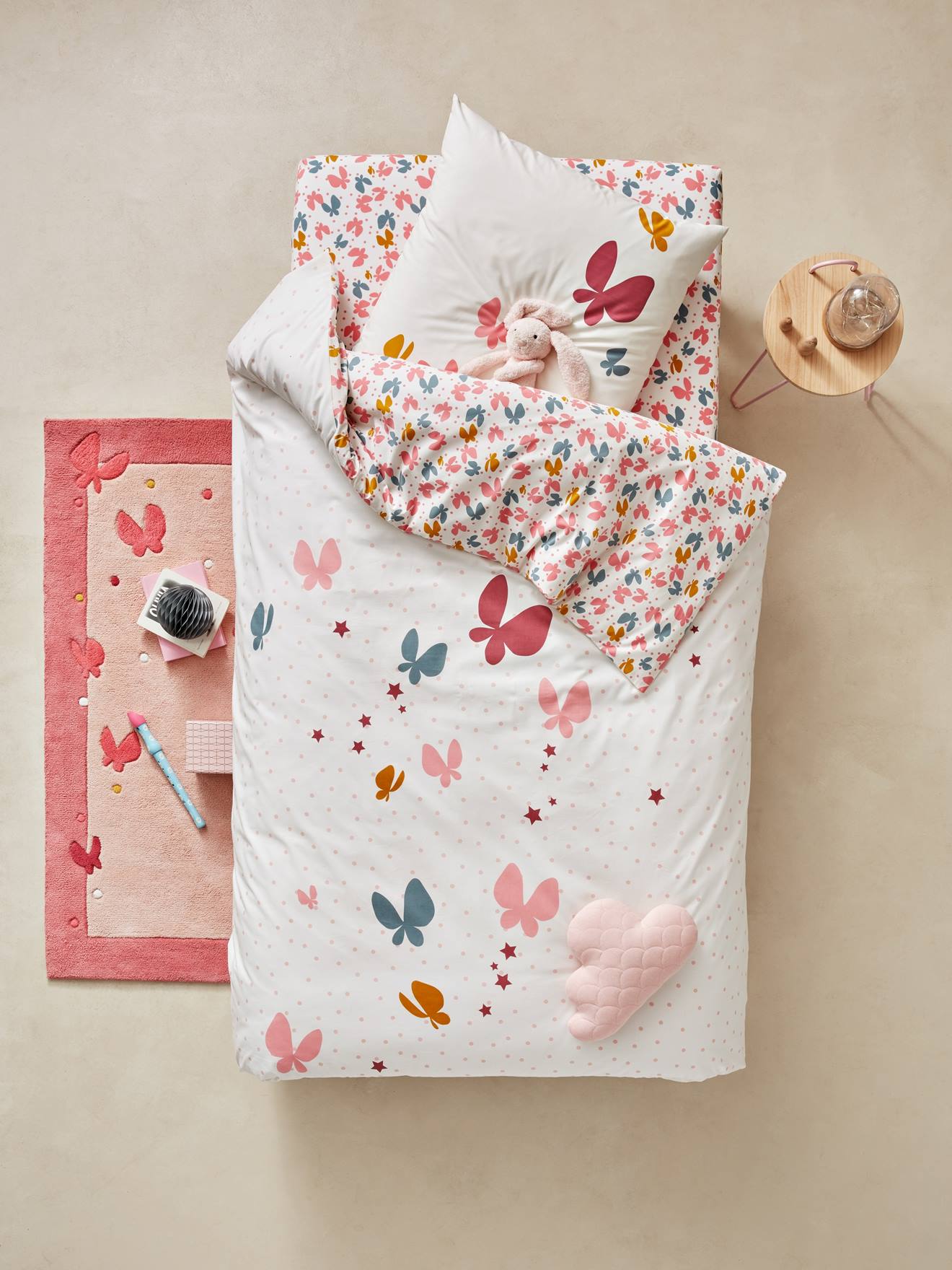 Housse De Couette Lapin Rose 140x100 + Taie 40x60 Steff