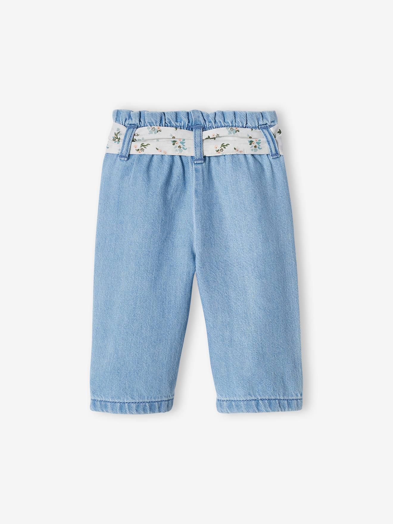 Wide Leg Jeans, Fabric bleached denim, Baby - Belt, for Babies