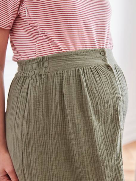 Long Skirt in Cotton Gauze for Maternity BROWN LIGHT SOLID+olive - vertbaudet enfant 