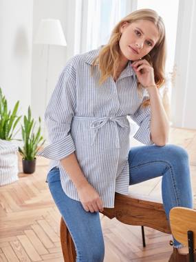 Maternity-Blouses, Shirts & Tunics-Rounded Shirt in linen-effect cotton, Maternity & Nursing Special