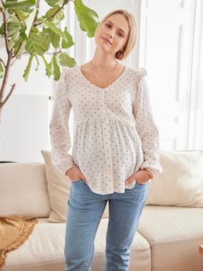 Maternity-Blouses, Shirts & Tunics-Blouse with Dot Print, Maternity & Nursing Special