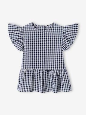 Girls-Blouses, Shirts & Tunics-Ruffled Blouse with Gingham Checks, for Girls