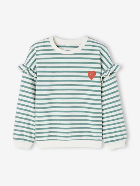 Sailor-type Sweatshirt with Ruffles on the Sleeves, for Girls striped green+striped pink - vertbaudet enfant 