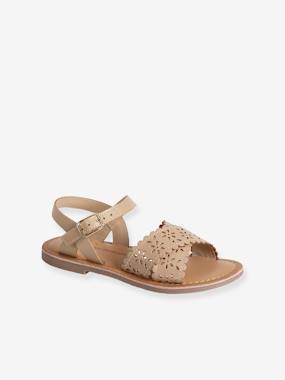 -Leather Sandals with Crossover Straps for Girls