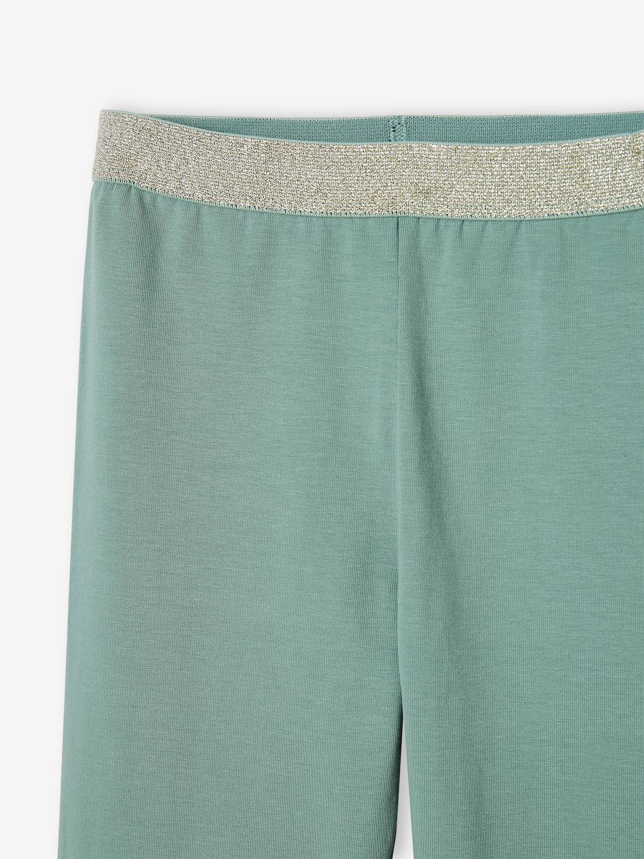 Elasticated Iridescent Plain Leggings for Girls - emerald green, Girls