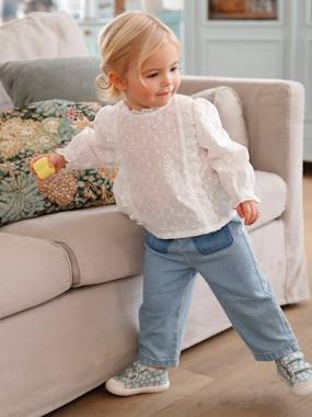 -Wide Leg Jeans, Fabric Belt, for Babies