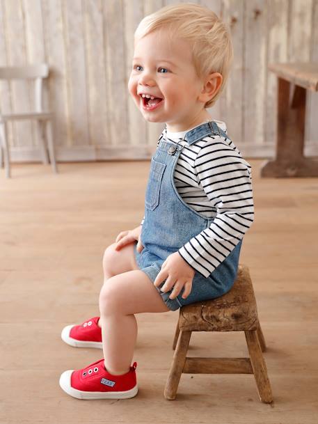 Baskets élastiquées en toile bébé bleu jean+rouge - vertbaudet enfant 