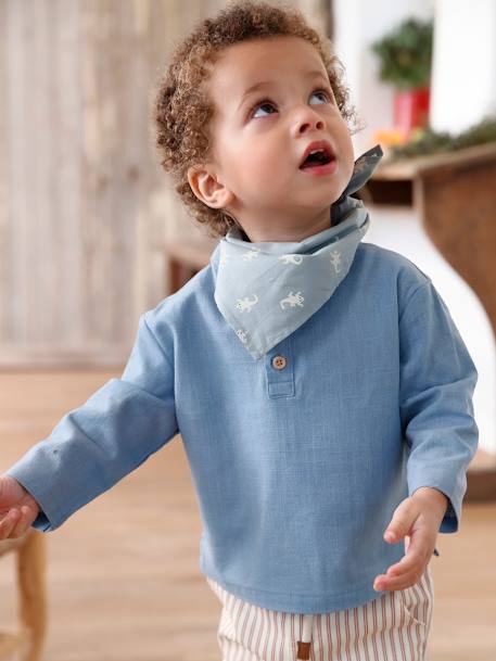 Ensemble 3 pièces bébé  chemise + pantalon + bandana bleu ciel - vertbaudet enfant 